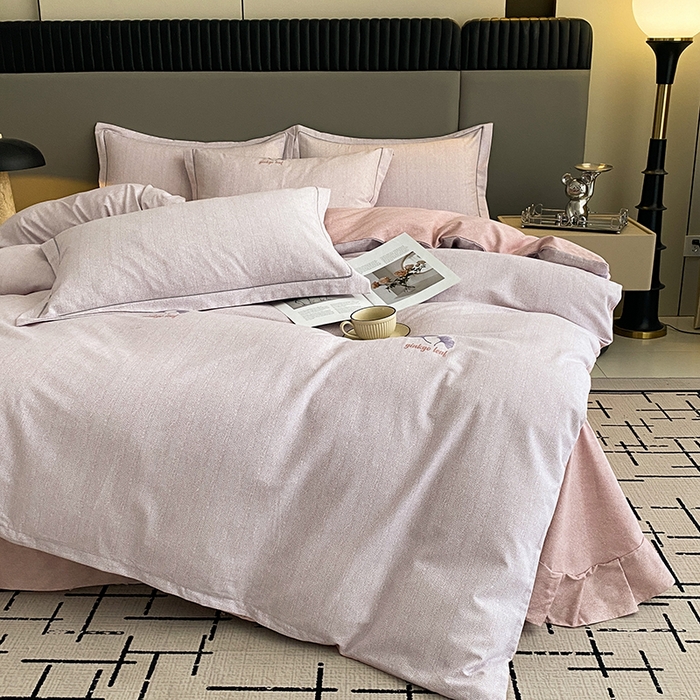 91家纺网 家纺一手货源 找家纺 幸嘉轩 2026新款全棉纯棉加厚百分百磨毛四件套满意人生-粉