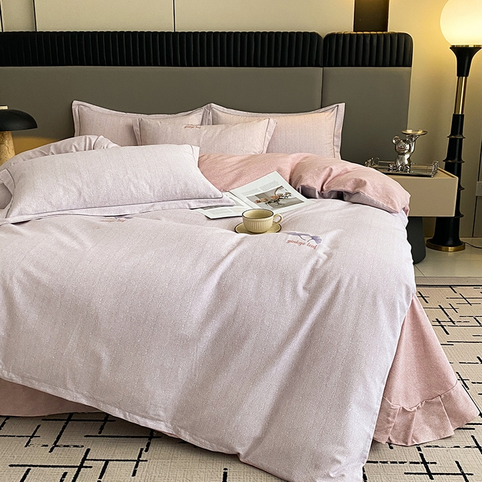 91家纺网 家纺一手货源 找家纺 幸嘉轩 2026新款全棉纯棉加厚百分百磨毛四件套满意人生-粉