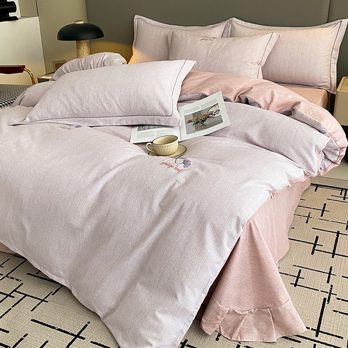 91家纺网 家纺一手货源 找家纺 幸嘉轩 2026新款全棉纯棉加厚百分百磨毛四件套满意人生-粉