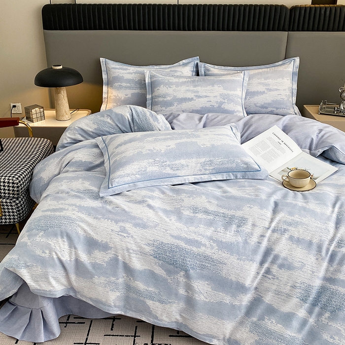 91家纺网 家纺一手货源 找家纺 幸嘉轩 2026新款全棉纯棉加厚百分百磨毛四件套墨彩-蓝