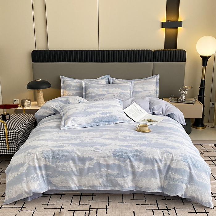 91家纺网 家纺一手货源 找家纺 幸嘉轩 2026新款全棉纯棉加厚百分百磨毛四件套墨彩-蓝