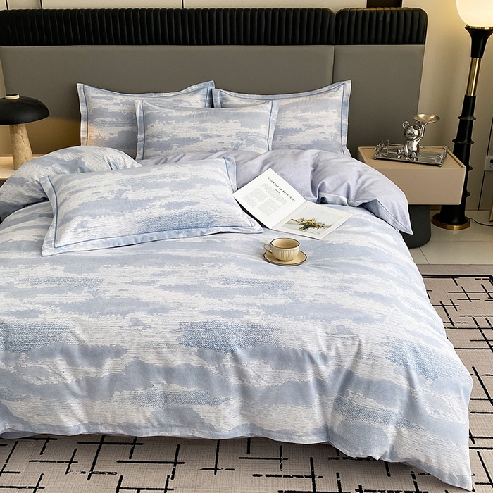 91家纺网 家纺一手货源 找家纺 幸嘉轩 2026新款全棉纯棉加厚百分百磨毛四件套墨彩-蓝