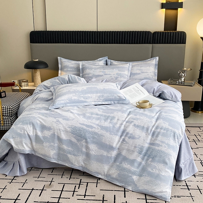 91家纺网 家纺一手货源 找家纺 幸嘉轩 2026新款全棉纯棉加厚百分百磨毛四件套墨彩-蓝