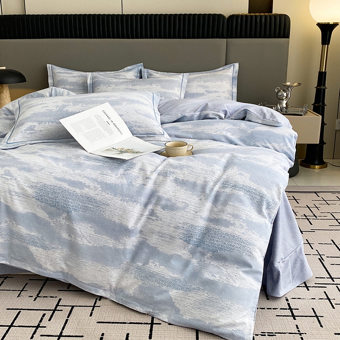 91家纺网 家纺一手货源 找家纺 幸嘉轩 2026新款全棉纯棉加厚百分百磨毛四件套墨彩-蓝