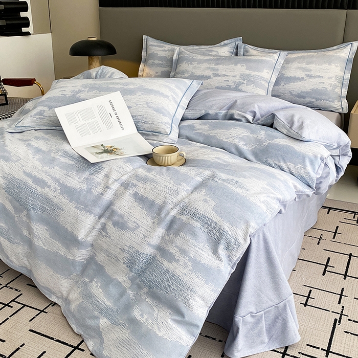 91家纺网 家纺一手货源 找家纺 幸嘉轩 2026新款全棉纯棉加厚百分百磨毛四件套墨彩-蓝