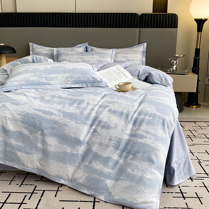 91家纺网 家纺一手货源 找家纺 幸嘉轩 2026新款全棉纯棉加厚百分百磨毛四件套墨彩-蓝