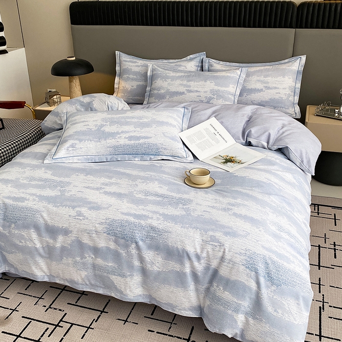 91家纺网 家纺一手货源 找家纺 幸嘉轩 2026新款全棉纯棉加厚百分百磨毛四件套墨彩-蓝