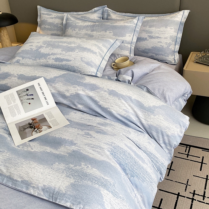 91家纺网 家纺一手货源 找家纺 幸嘉轩 2026新款全棉纯棉加厚百分百磨毛四件套墨彩-蓝