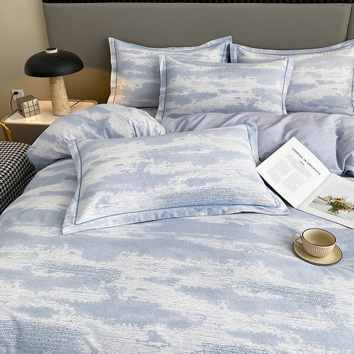 91家纺网 家纺一手货源 找家纺 幸嘉轩 2026新款全棉纯棉加厚百分百磨毛四件套墨彩-蓝