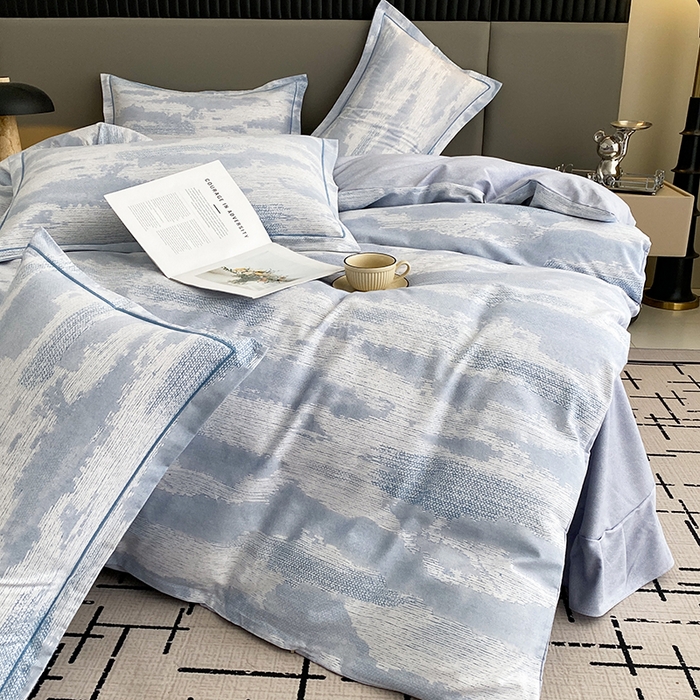 91家纺网 家纺一手货源 找家纺 幸嘉轩 2026新款全棉纯棉加厚百分百磨毛四件套墨彩-蓝