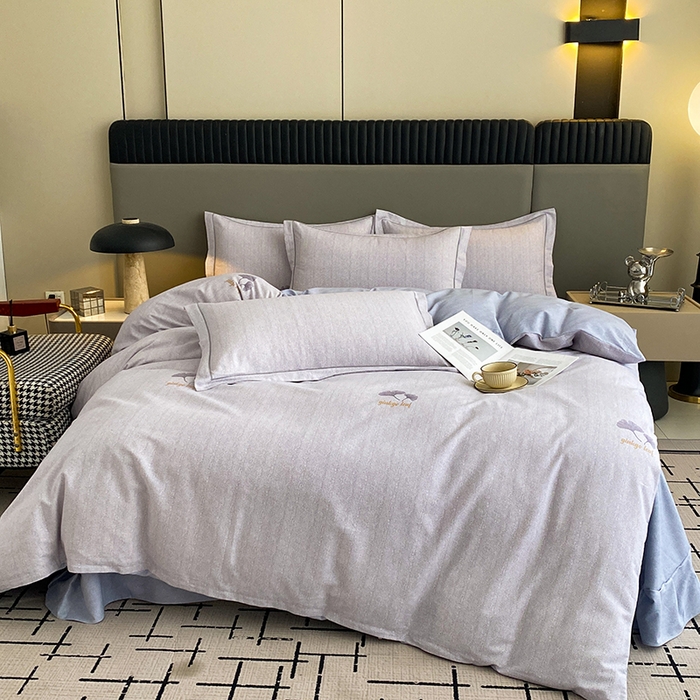 91家纺网 家纺一手货源 找家纺 幸嘉轩 2026新款全棉纯棉加厚百分百磨毛四件套满意人生-兰