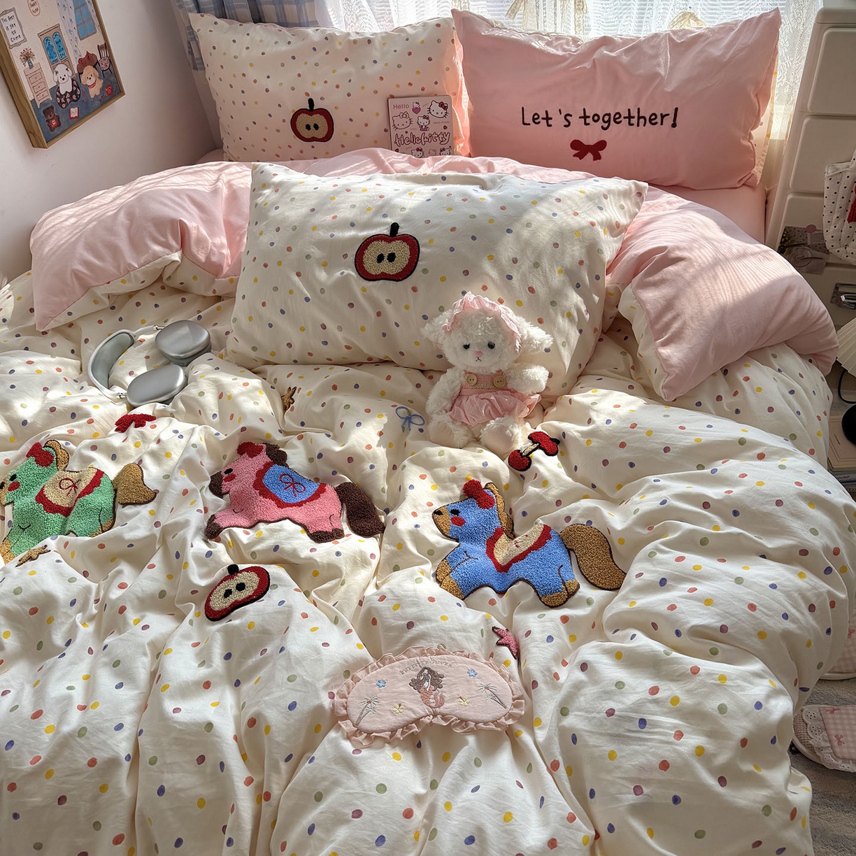 91家纺网 家纺一手货源 找家纺 原素 2026新款新春卡哇伊毛巾绣四件套 马上有福