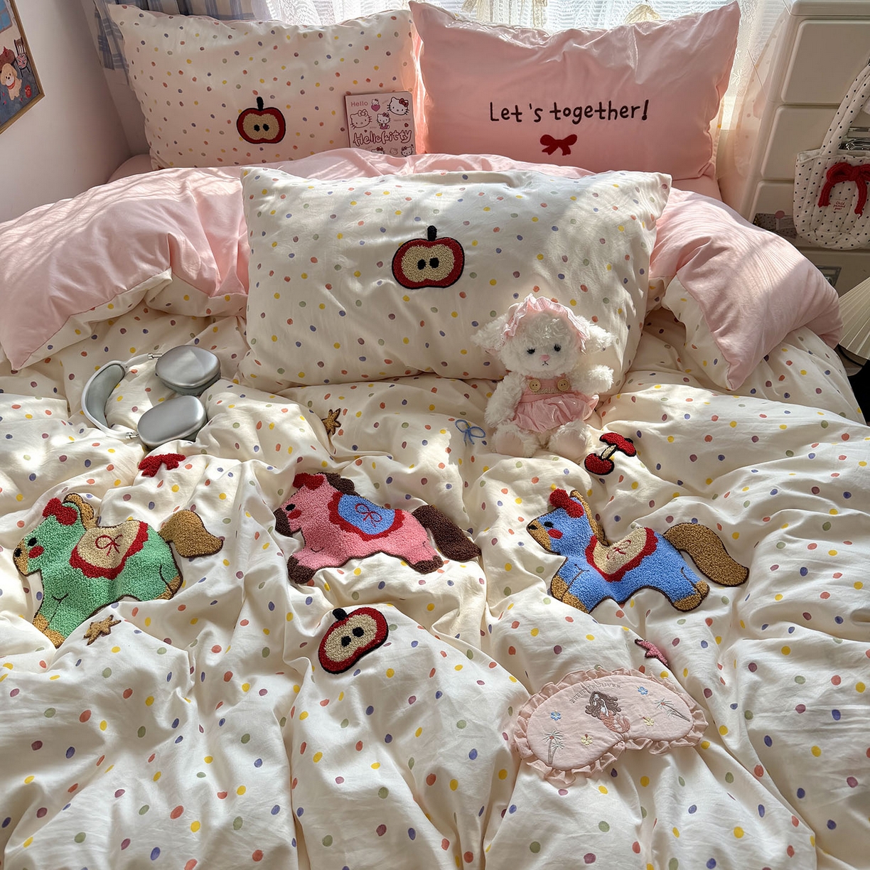 91家纺网 家纺一手货源 找家纺 原素 2026新款新春卡哇伊毛巾绣四件套 马上有福