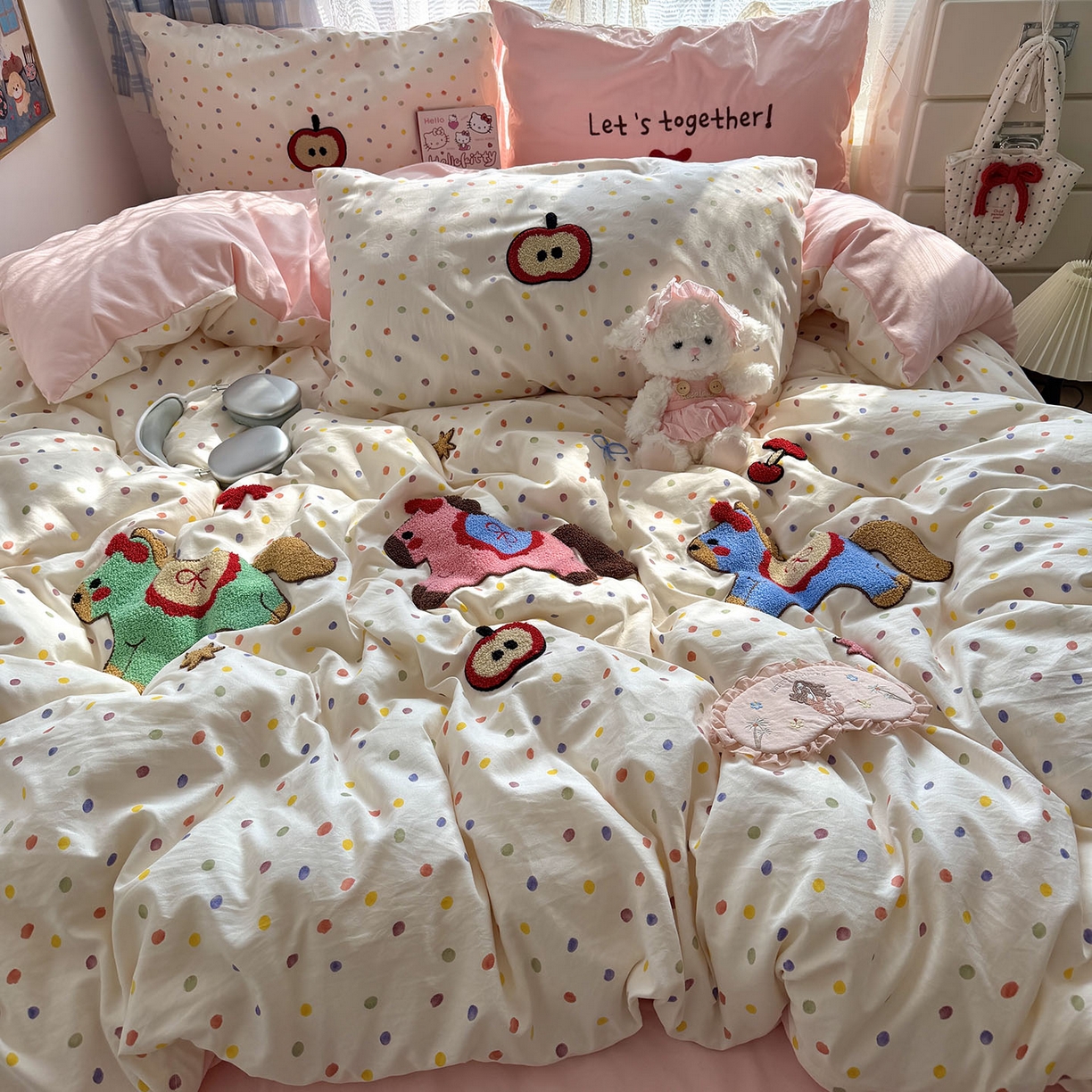 91家纺网 家纺一手货源 找家纺 原素 2026新款新春卡哇伊毛巾绣四件套 马上有福