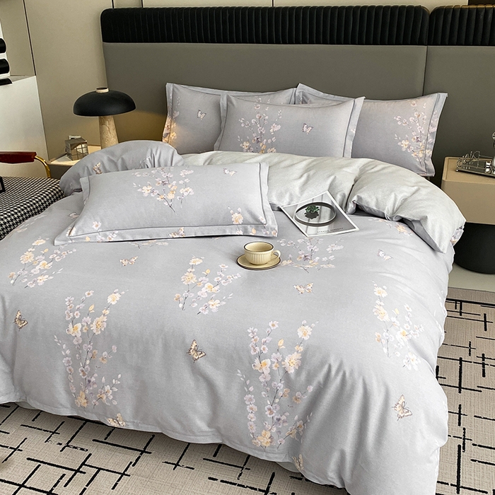91家纺网 家纺一手货源 找家纺 幸嘉轩 2026新款全棉纯棉加厚百分百磨毛四件套花枝倾心-灰