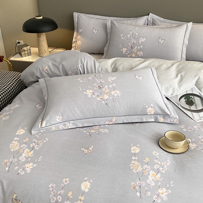 91家纺网 家纺一手货源 找家纺 幸嘉轩 2026新款全棉纯棉加厚百分百磨毛四件套花枝倾心-灰