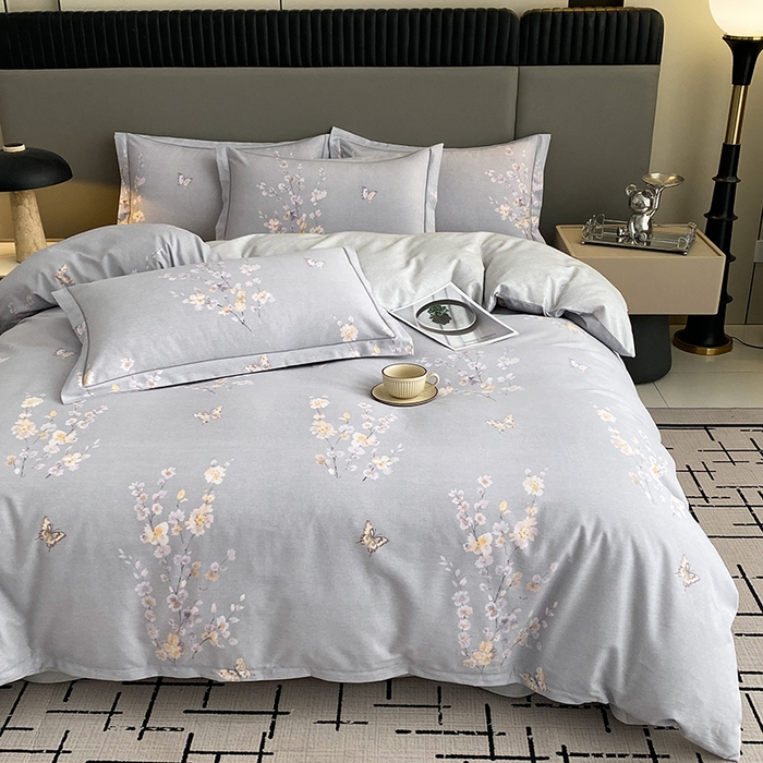 91家纺网 家纺一手货源 找家纺 幸嘉轩 2026新款全棉纯棉加厚百分百磨毛四件套花枝倾心-灰