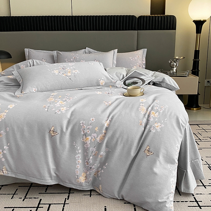 91家纺网 家纺一手货源 找家纺 幸嘉轩 2026新款全棉纯棉加厚百分百磨毛四件套花枝倾心-灰