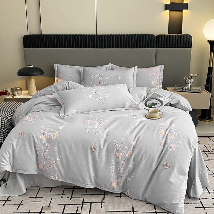 91家纺网 家纺一手货源 找家纺 幸嘉轩 2026新款全棉纯棉加厚百分百磨毛四件套花枝倾心-灰