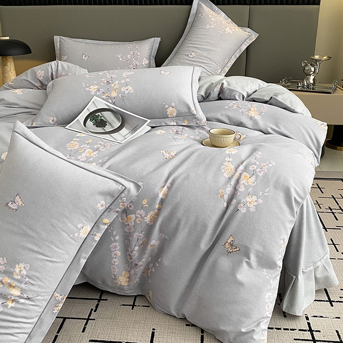 91家纺网 家纺一手货源 找家纺 幸嘉轩 2026新款全棉纯棉加厚百分百磨毛四件套花枝倾心-灰