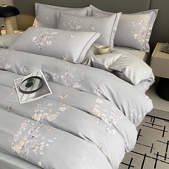 91家纺网 家纺一手货源 找家纺 幸嘉轩 2026新款全棉纯棉加厚百分百磨毛四件套花枝倾心-灰