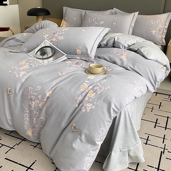 91家纺网 家纺一手货源 找家纺 幸嘉轩 2026新款全棉纯棉加厚百分百磨毛四件套花枝倾心-灰