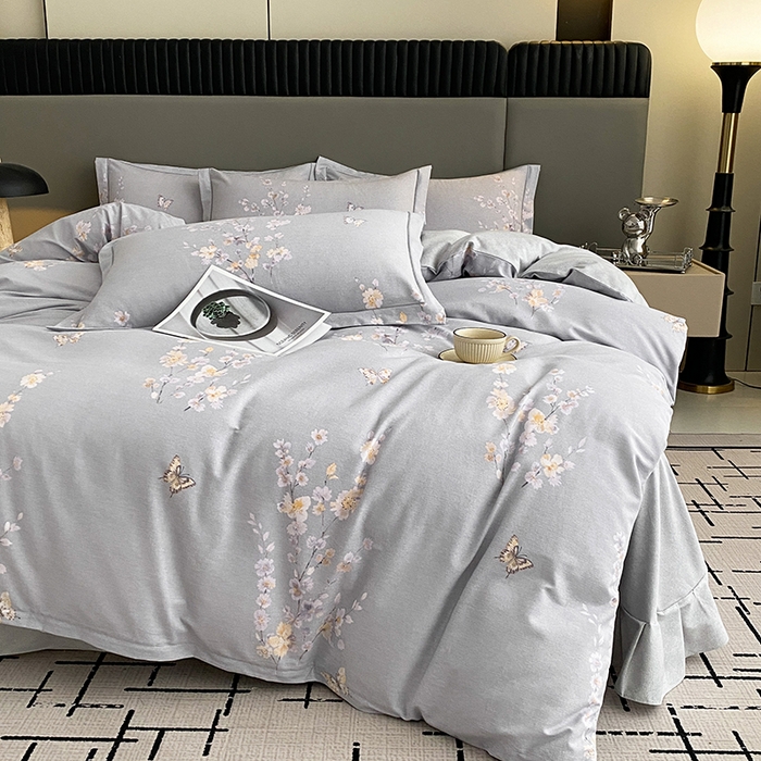 91家纺网 家纺一手货源 找家纺 幸嘉轩 2026新款全棉纯棉加厚百分百磨毛四件套花枝倾心-灰