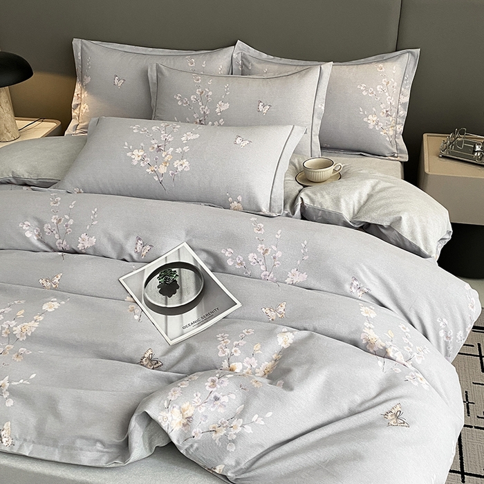 91家纺网 家纺一手货源 找家纺 幸嘉轩 2026新款全棉纯棉加厚百分百磨毛四件套花枝倾心-灰