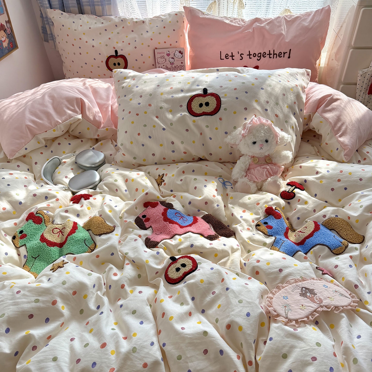 91家纺网 家纺一手货源 找家纺 原素 2026新款新春卡哇伊毛巾绣四件套 马上有福