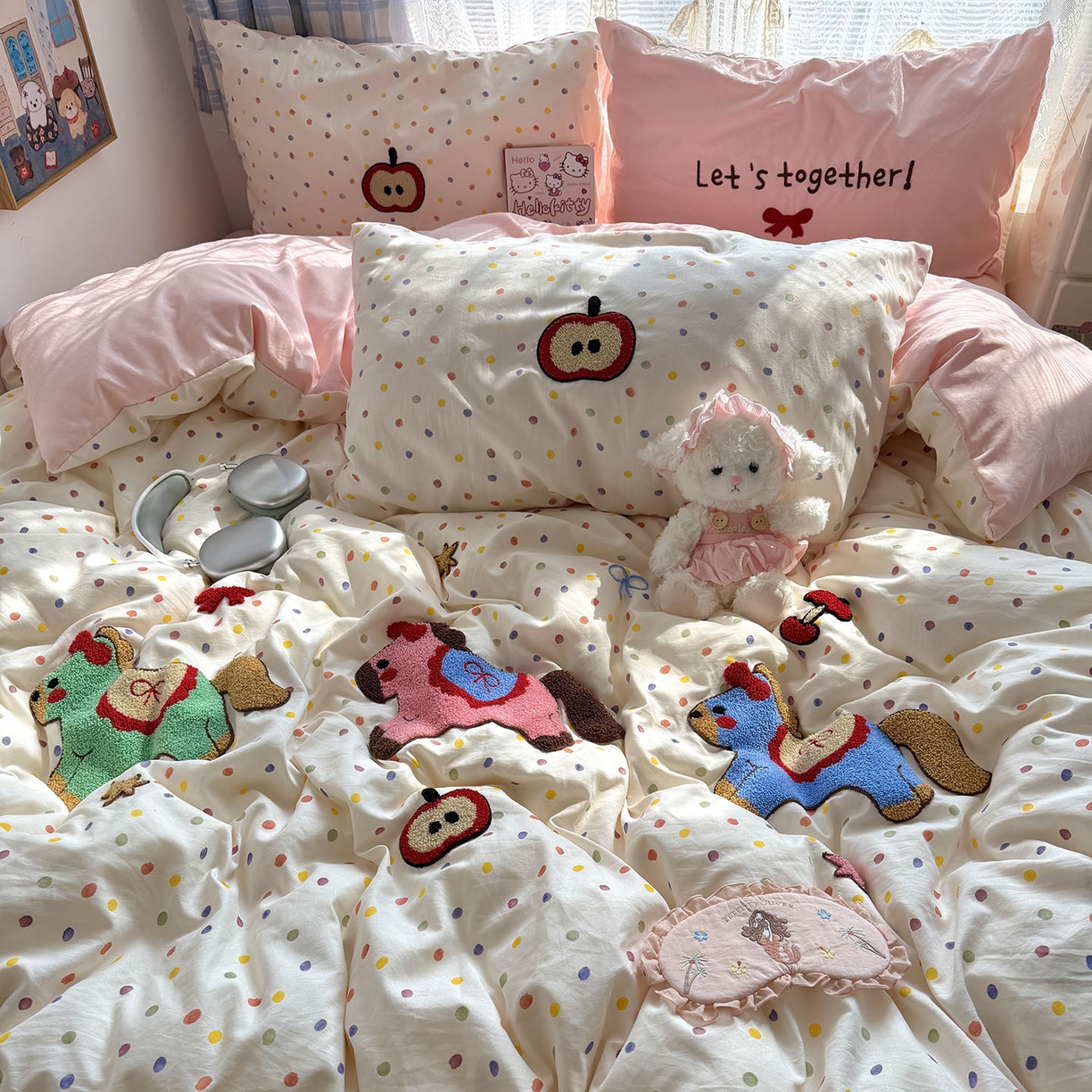 91家纺网 家纺一手货源 找家纺 原素 2026新款新春卡哇伊毛巾绣四件套 马上有福