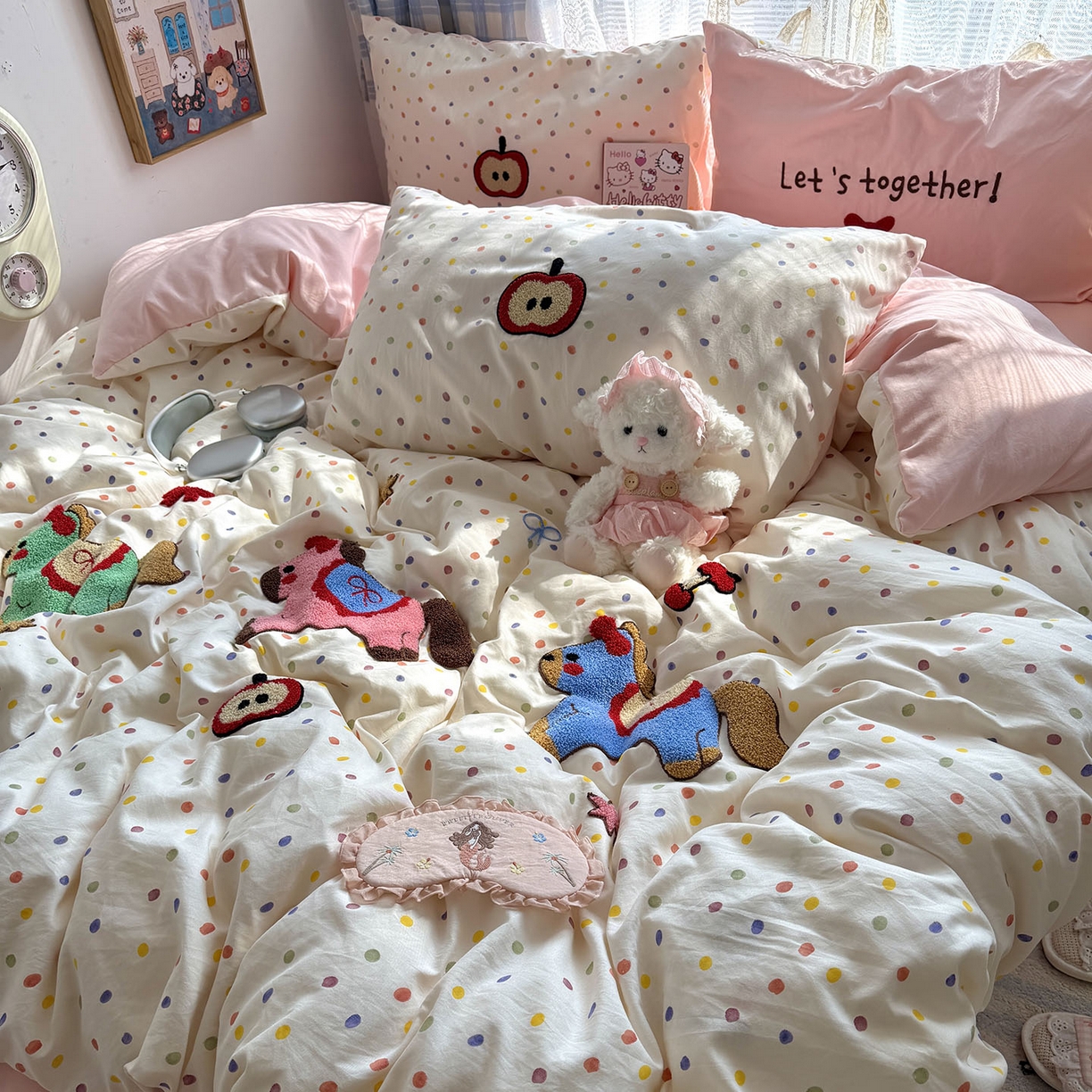 91家纺网 家纺一手货源 找家纺 原素 2026新款新春卡哇伊毛巾绣四件套 马上有福