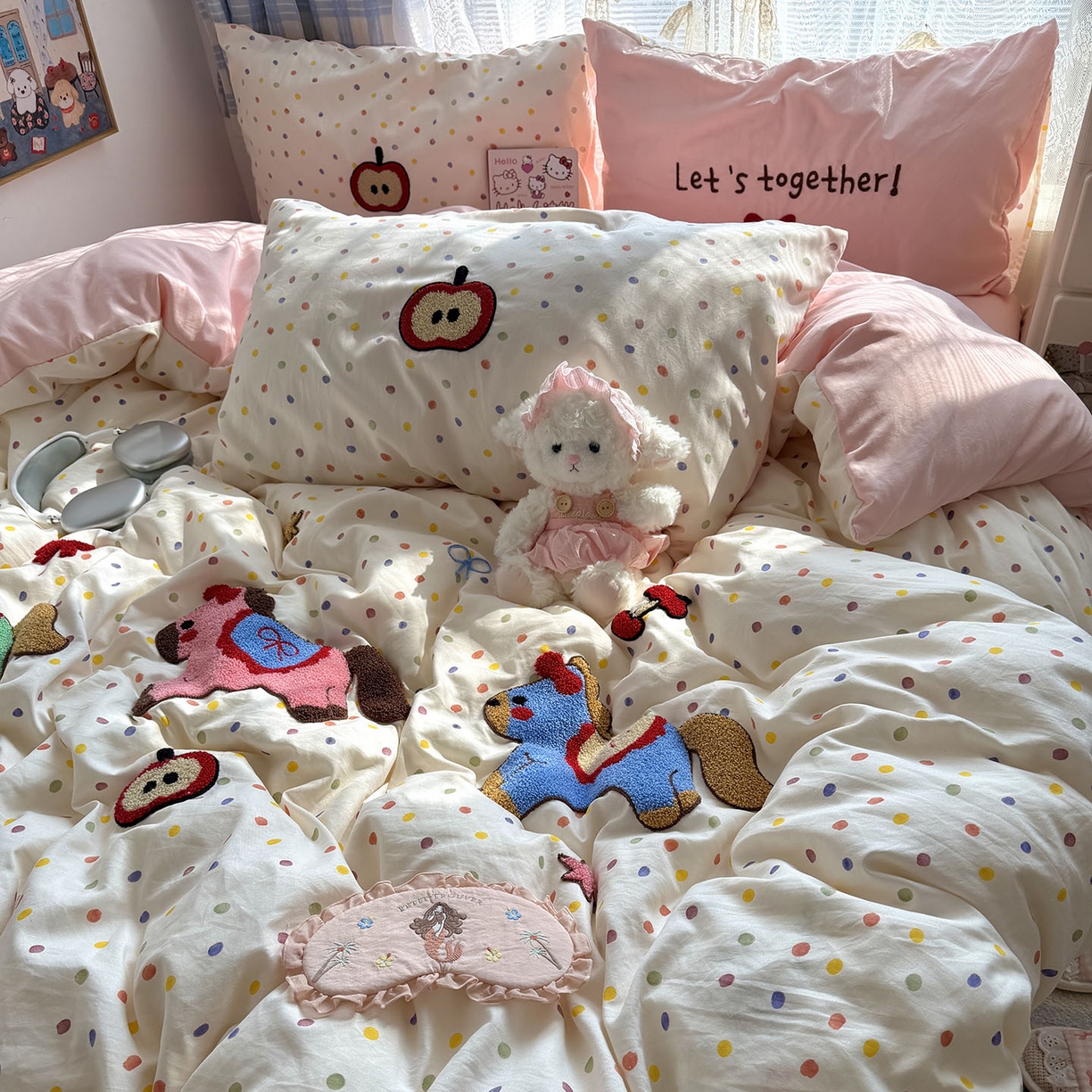 91家纺网 家纺一手货源 找家纺 原素 2026新款新春卡哇伊毛巾绣四件套 马上有福