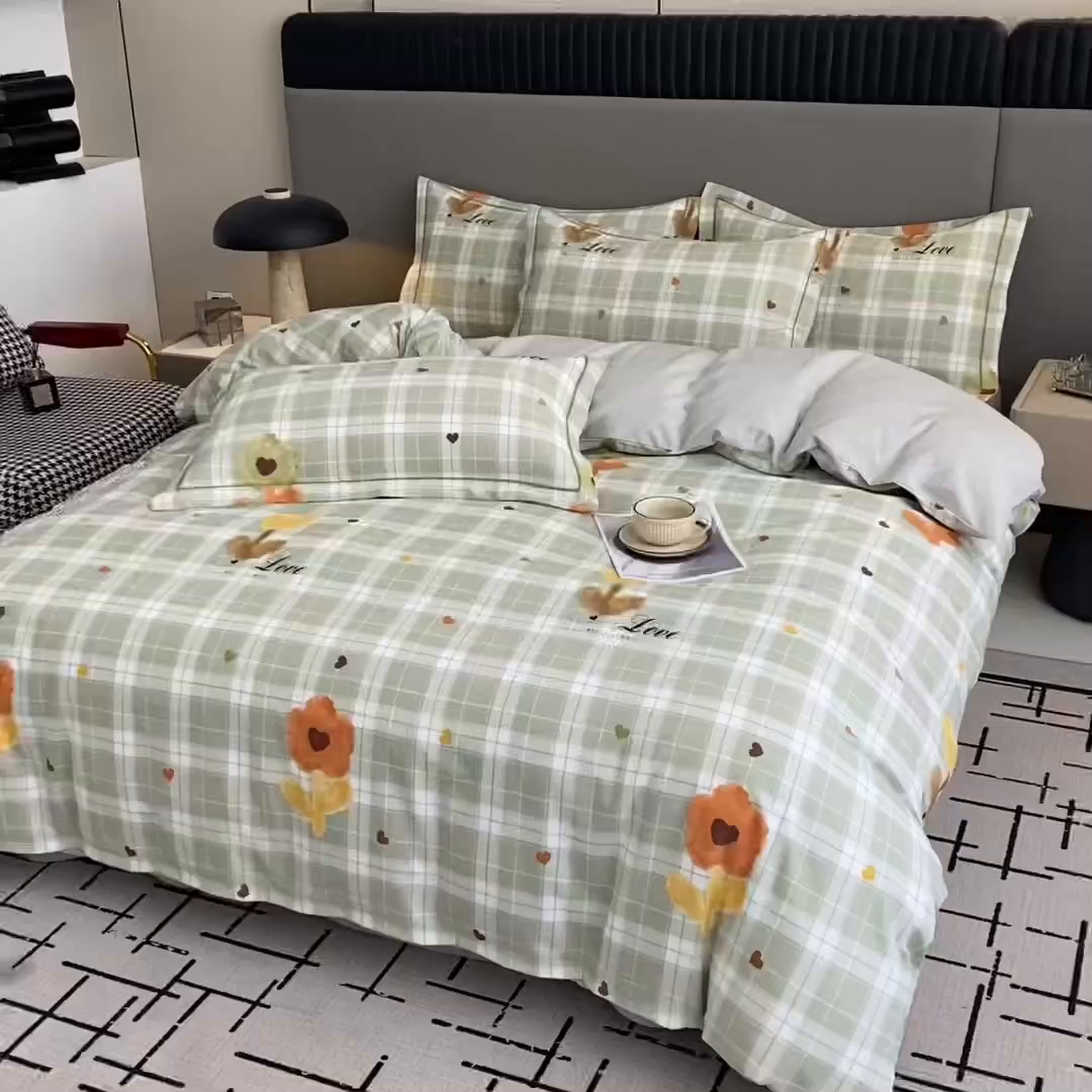 91家纺网 家纺一手货源 找家纺 幸嘉轩 2026新款全棉纯棉加厚百分百磨毛四件套仲夏美梦-绿