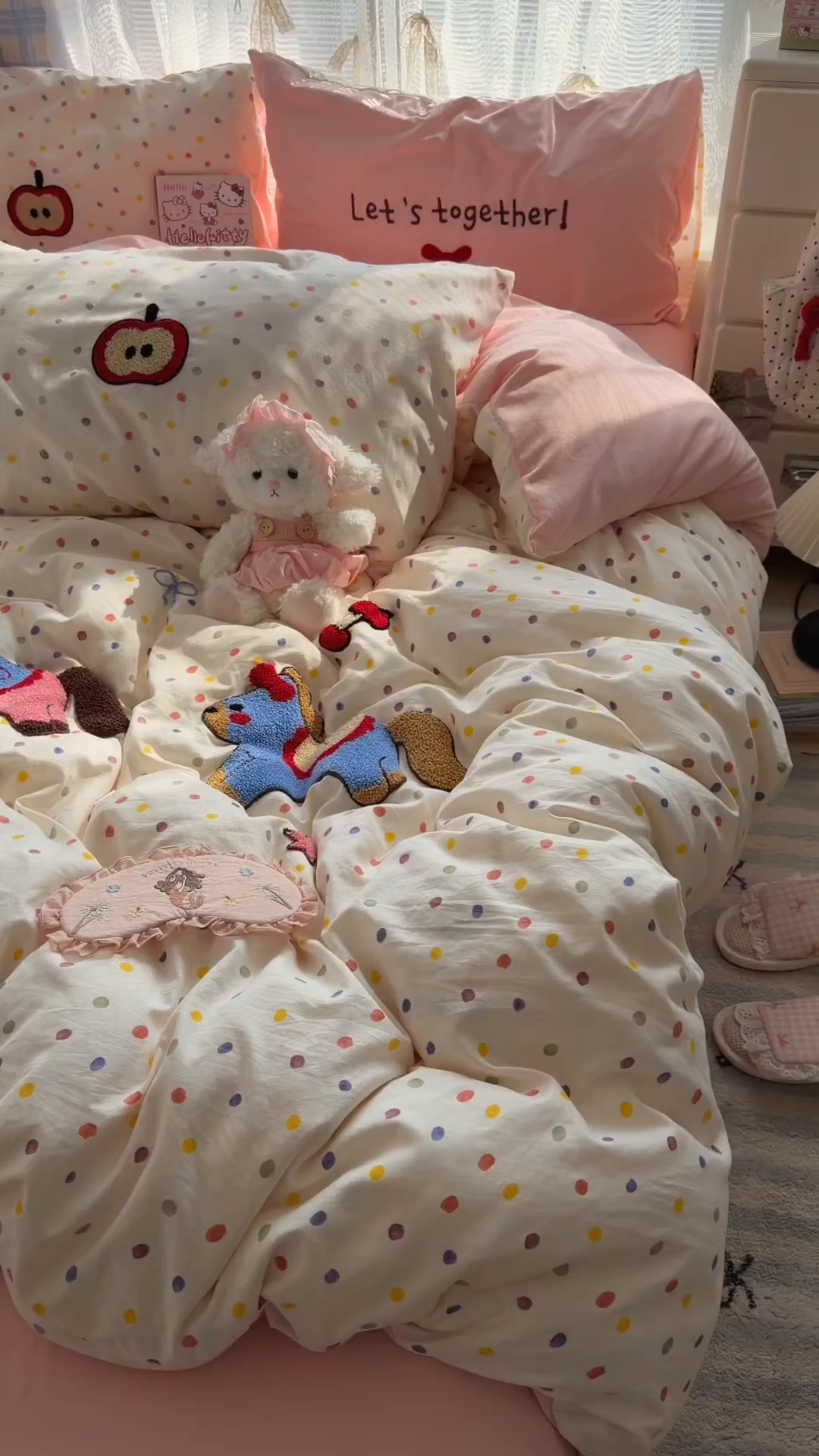 91家纺网 家纺一手货源 找家纺 原素 2026新款新春卡哇伊毛巾绣四件套 马上有福