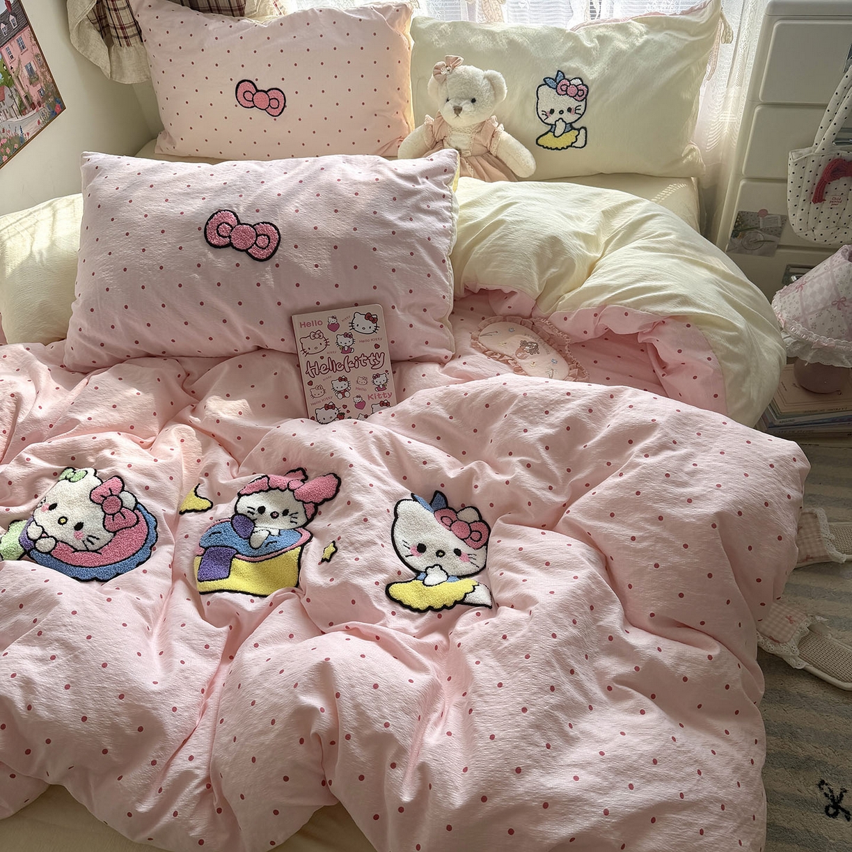 91家纺网 家纺一手货源 找家纺 原素 2026新款新春卡哇伊毛巾绣四件套 猫咪日记