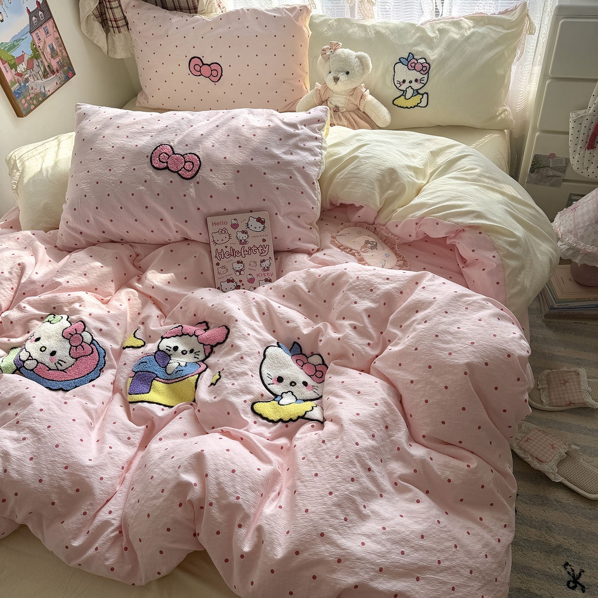 91家纺网 家纺一手货源 找家纺 原素 2026新款新春卡哇伊毛巾绣四件套 猫咪日记