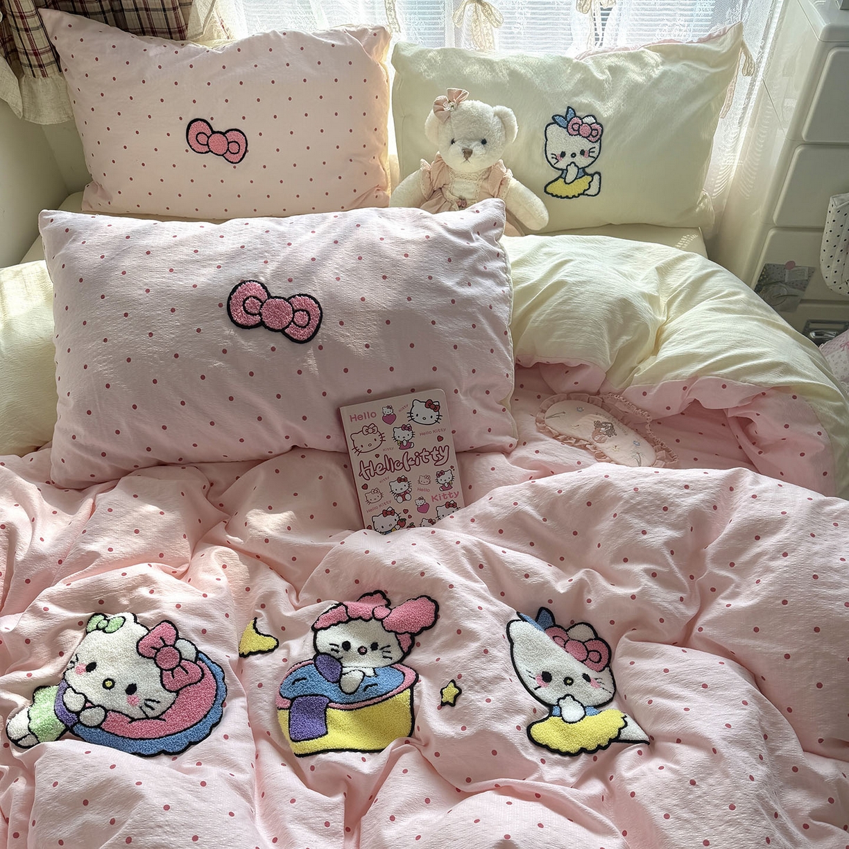 91家纺网 家纺一手货源 找家纺 原素 2026新款新春卡哇伊毛巾绣四件套 猫咪日记