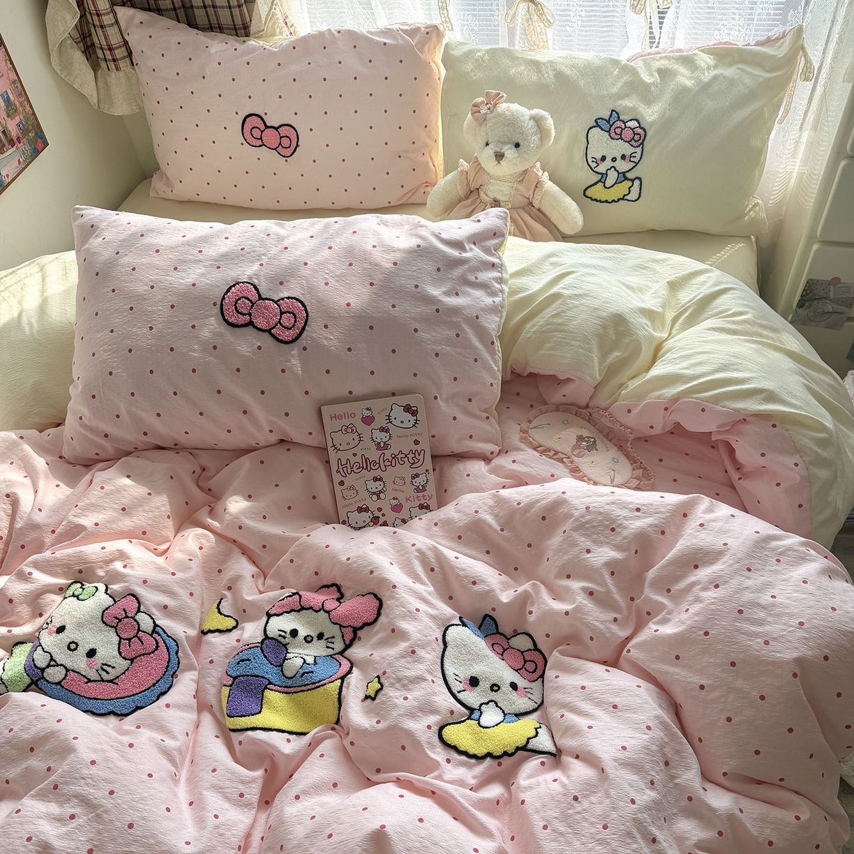 91家纺网 家纺一手货源 找家纺 原素 2026新款新春卡哇伊毛巾绣四件套 猫咪日记