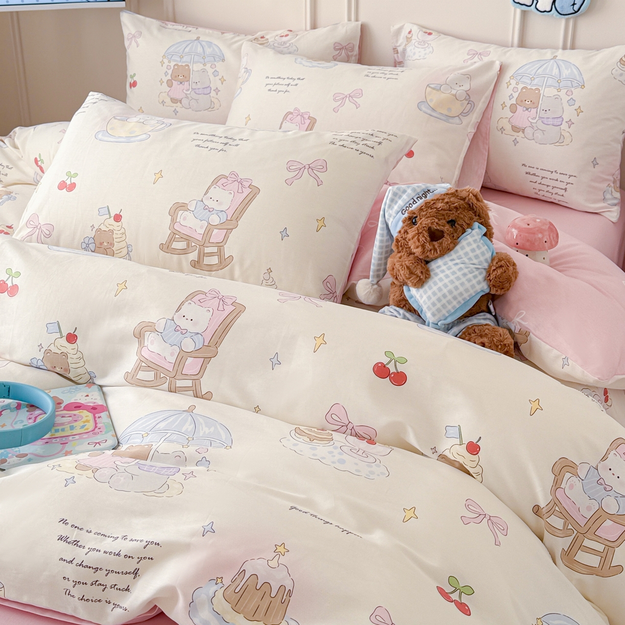 91家纺网 家纺一手货源 找家纺 简宜家居（朝初家纺） 2026新款全棉12868卡通印花四件套大耳朵兔兔系列 茶歇时光