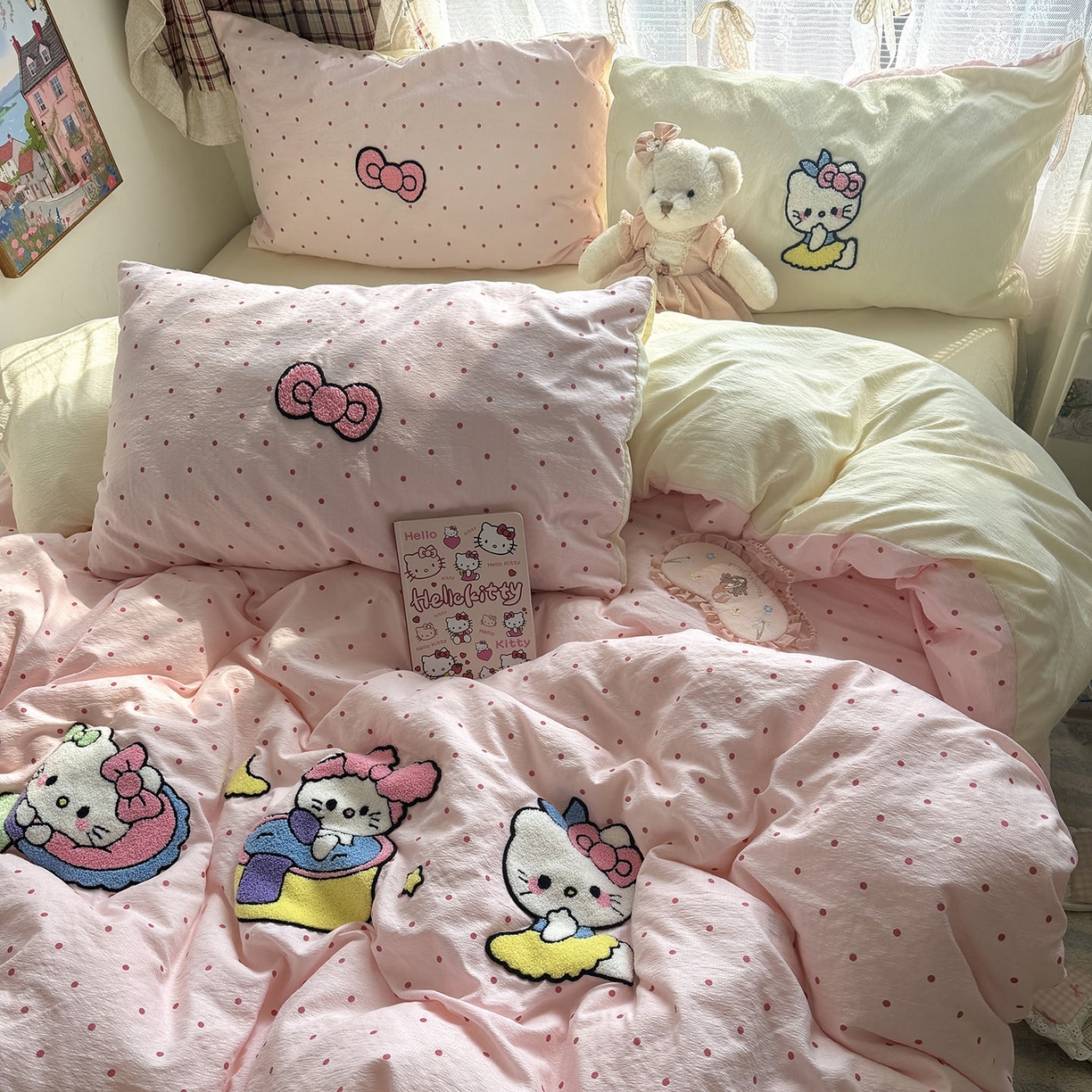 91家纺网 家纺一手货源 找家纺 原素 2026新款新春卡哇伊毛巾绣四件套 猫咪日记