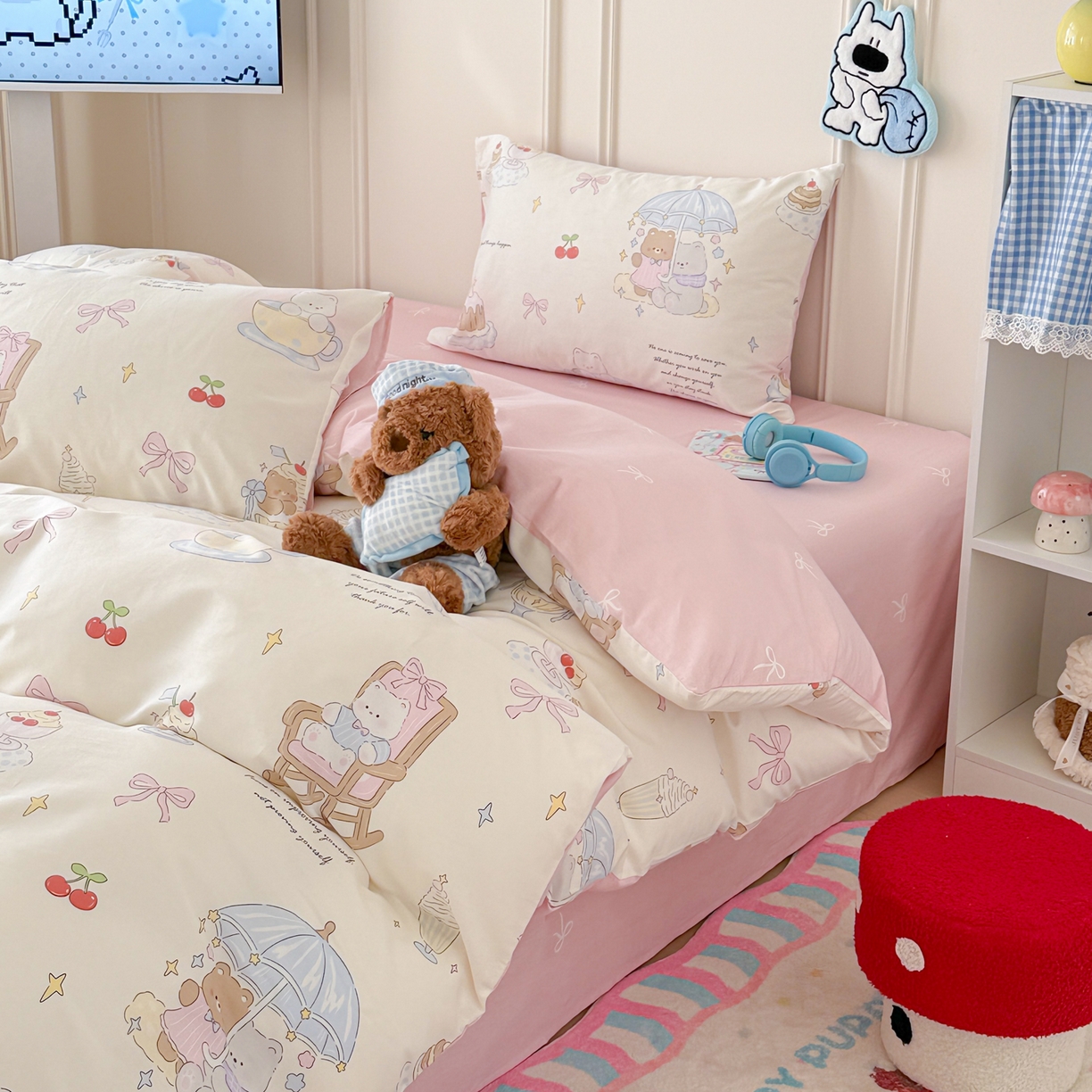 91家纺网 家纺一手货源 找家纺 简宜家居（朝初家纺） 2026新款全棉12868卡通印花四件套大耳朵兔兔系列 茶歇时光