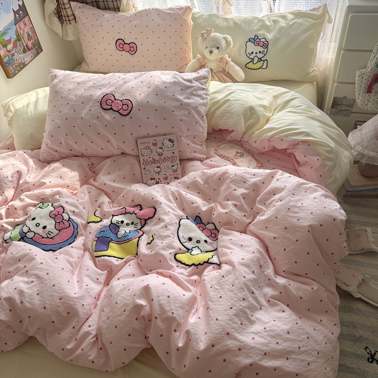 91家纺网 家纺一手货源 找家纺 原素 2026新款新春卡哇伊毛巾绣四件套 猫咪日记