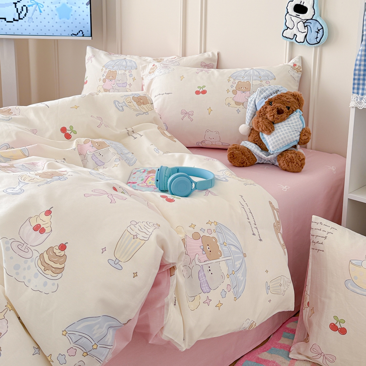 91家纺网 家纺一手货源 找家纺 简宜家居（朝初家纺） 2026新款全棉12868卡通印花四件套大耳朵兔兔系列 茶歇时光