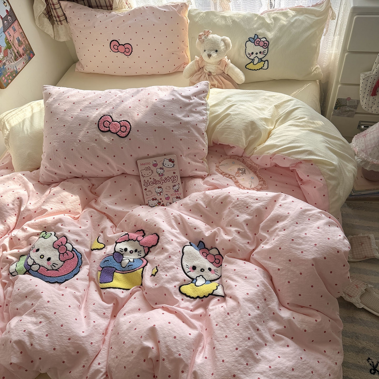 91家纺网 家纺一手货源 找家纺 原素 2026新款新春卡哇伊毛巾绣四件套 猫咪日记