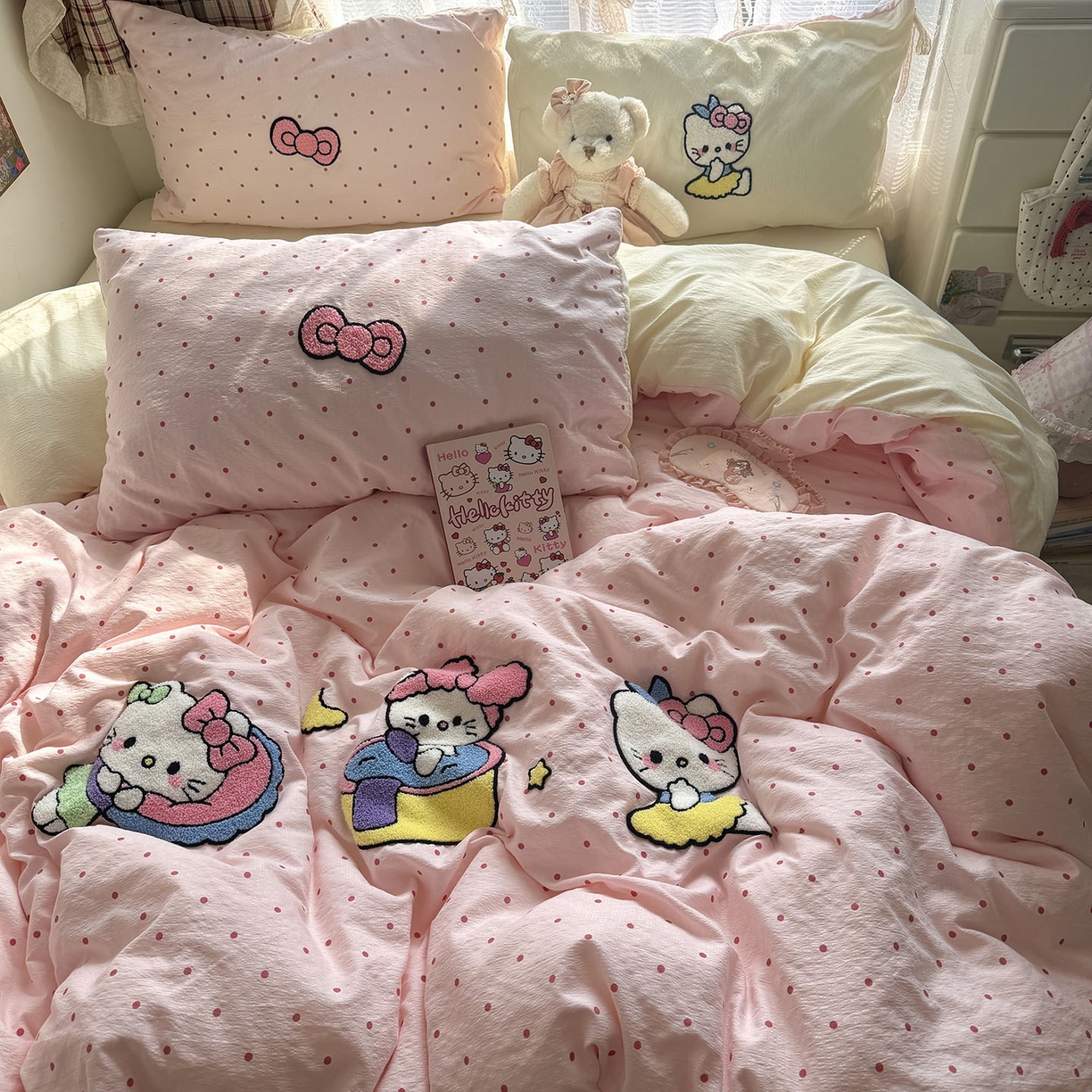 91家纺网 家纺一手货源 找家纺 原素 2026新款新春卡哇伊毛巾绣四件套 猫咪日记