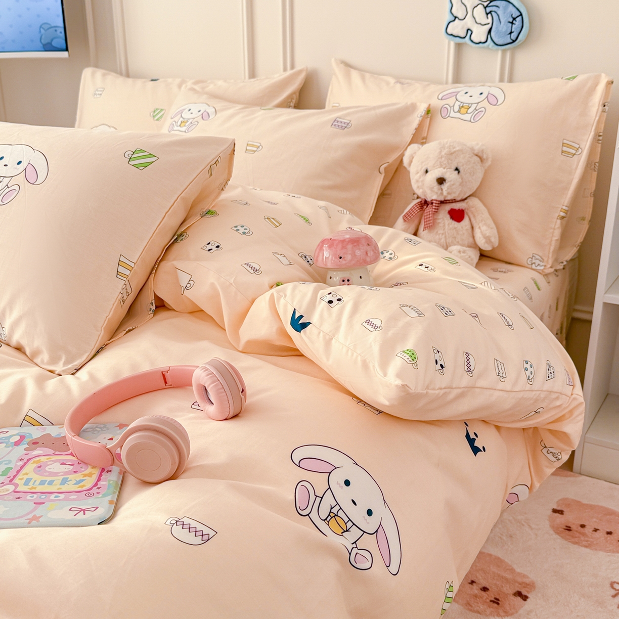 简宜家居（朝初家纺） 2026新款全棉12868卡通印花四件套大耳朵兔兔系列 大耳朵兔兔