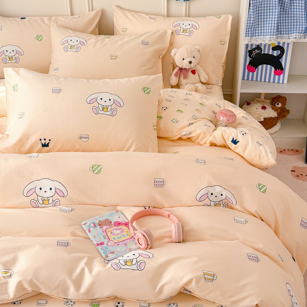 91家纺网 家纺一手货源 找家纺 简宜家居（朝初家纺） 2026新款全棉12868卡通印花四件套大耳朵兔兔系列 大耳朵兔兔