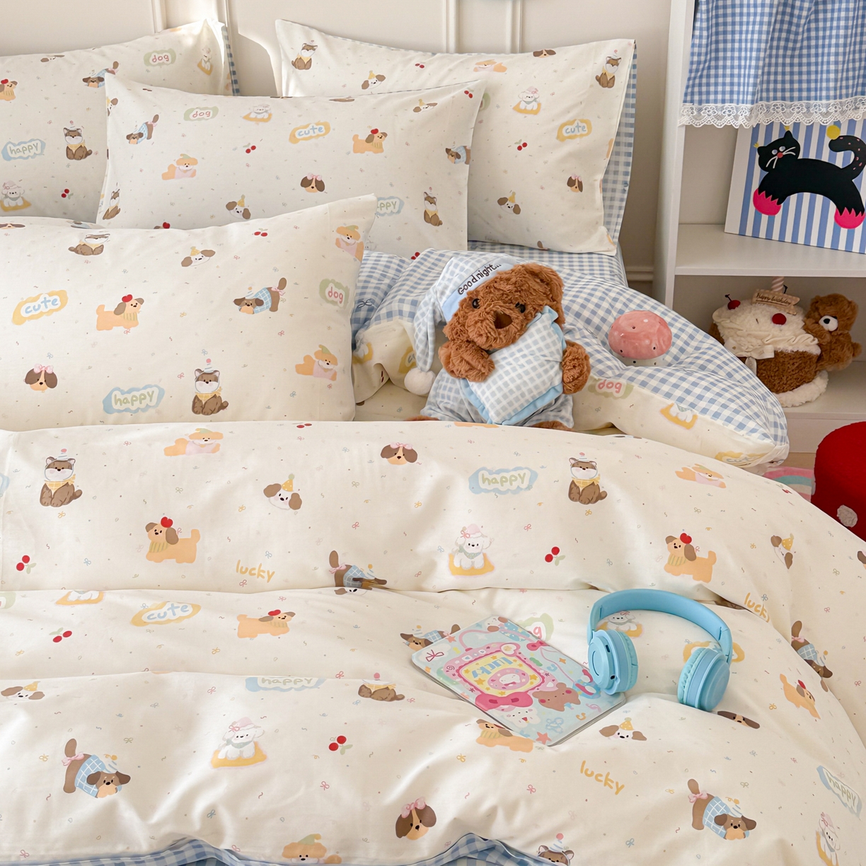 91家纺网 家纺一手货源 找家纺 简宜家居（朝初家纺） 2026新款全棉12868卡通印花四件套大耳朵兔兔系列 蝴蝶结萌宠