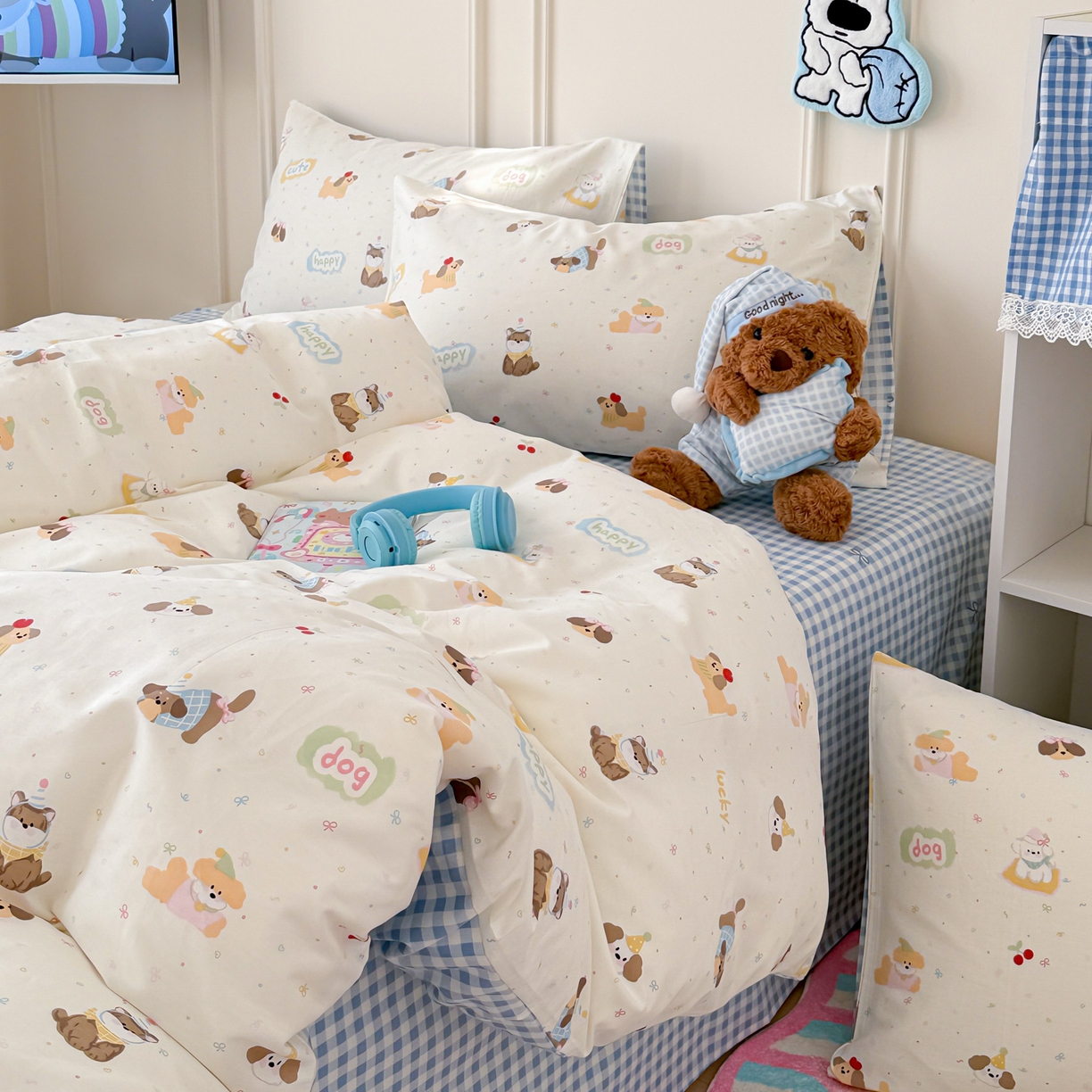 91家纺网 家纺一手货源 找家纺 简宜家居（朝初家纺） 2026新款全棉12868卡通印花四件套大耳朵兔兔系列 蝴蝶结萌宠