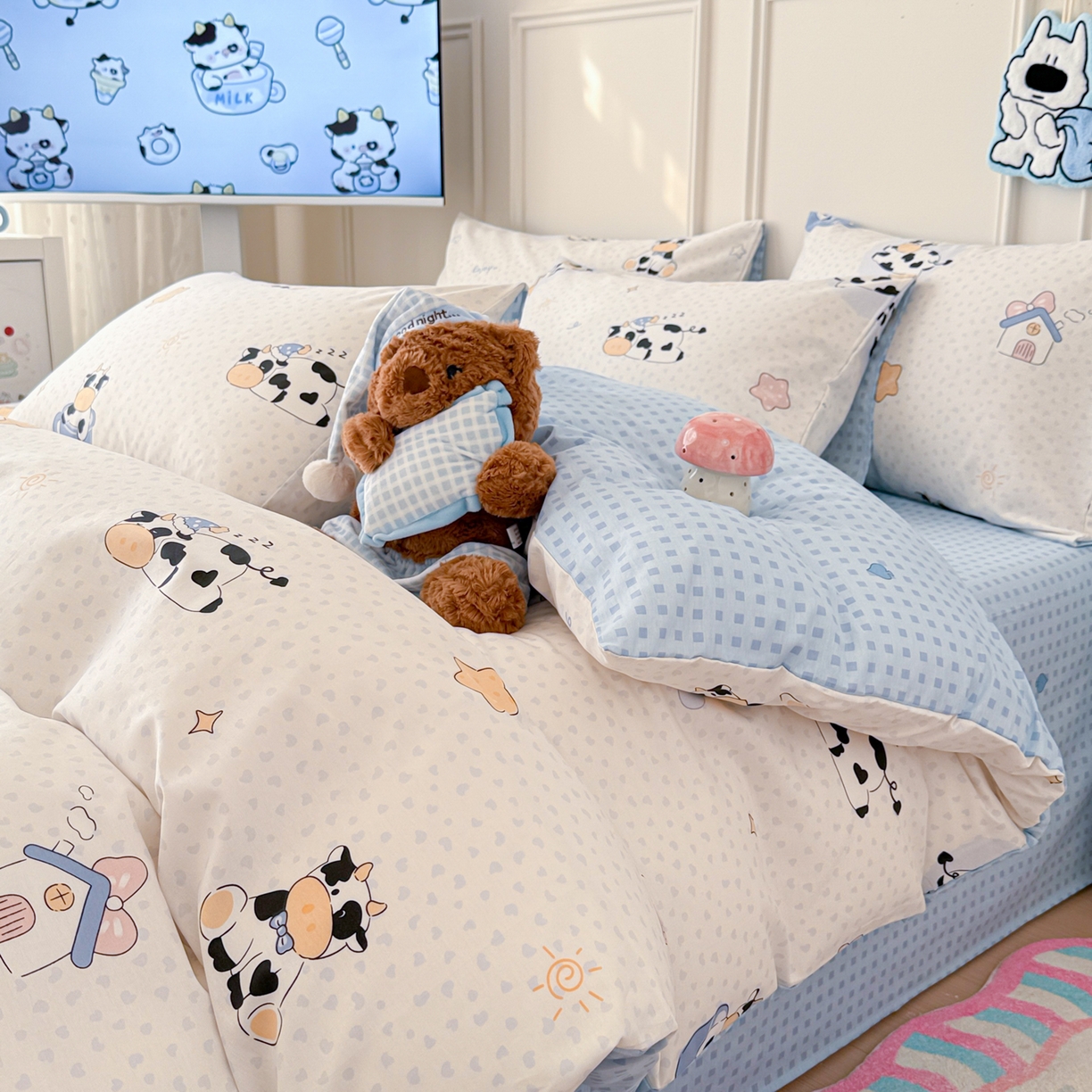 简宜家居（朝初家纺） 2026新款全棉12868卡通印花四件套大耳朵兔兔系列 奶芙呼呼